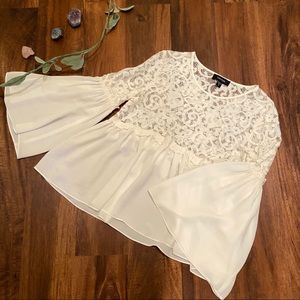 Karen Kane Lace Sheer Bell Sleeve Shirt Medium